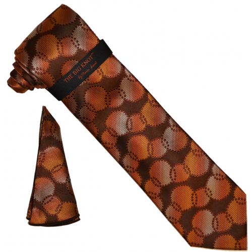 Steven Land "Big Knot" BWR1757 Brown Multi / Rust / Orange Geometric Silk Necktie / Hanky Set